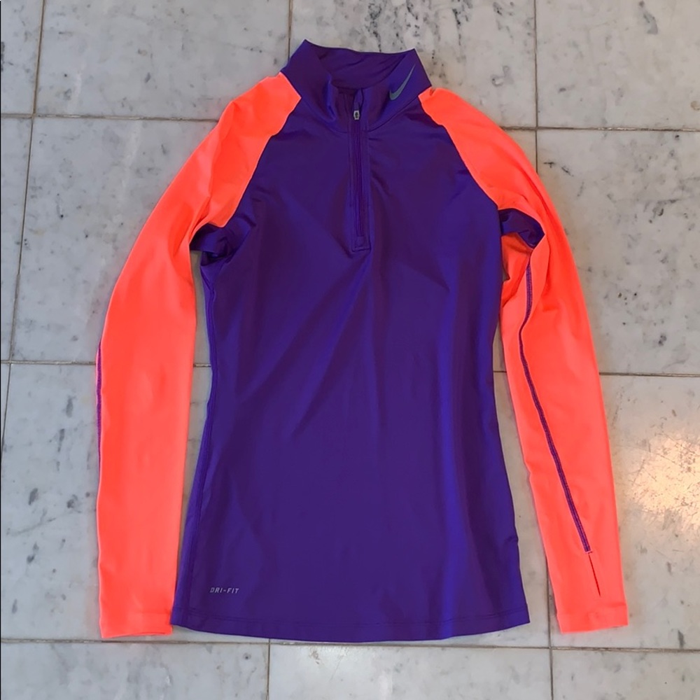 Nike Dri-fit purple/orange quarter zip up, size S